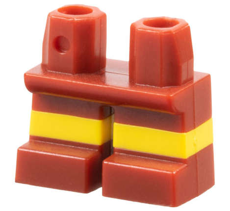 Lego (U) ~ Legs Short with Molded Horizontal Yellow Stripes Pattern ~ [Dark Red]