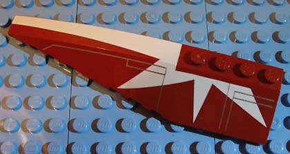 Lego (U) ~ Wedge 12 x 3 Left with SW White Stripe and Starburst Pattern ~ [Dark Red]