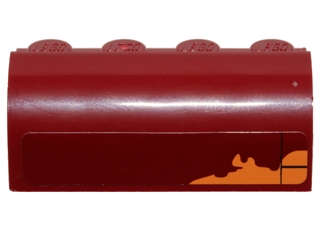 Lego (U) ~ Slope Curved 2 x 4 x 1 1/3 with 4 Recessed Studs with Irregular Orange Patc ~ [Dark Red]