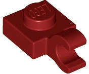 Lego (N) ~ Plate Modified 1 x 1 with Open O Clip (Horizontal Grip) ~ [Dark Red]