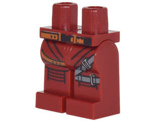 Lego (N) ~ Hips and Legs with Orange and Black Belt Dark Bluish Gray Straps Black Knee  ~ [Dark Red]