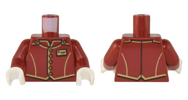Lego (N) ~ Torso Uniform Vest with Gold and Black Trim Buttons and Name Tag Pattern / D ~ [Dark Red]