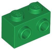 Lego (N) ~ Brick Modified 1 x 2 with Studs on 1 Side ~ [Green]