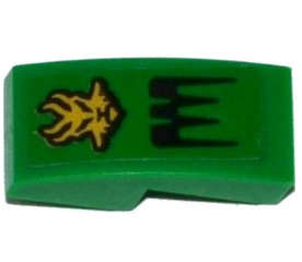Lego (U) ~ Slope Curved 2 x 1 x 2/3 with Air Intake and Gold Ninjago Lloyd Power Emblem P ~ [Green]