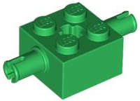 Lego (U) ~ Brick Modified 2 x 2 with Pins and Axle Hole ~ [Green]