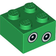 Lego NEW - Brick 2 x 2 with Black and White Uneven Eyes Pattern~ [Green]