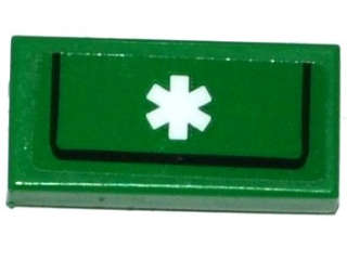 Lego (U) ~ Tile 1 x 2 with White EMT Star of Life and Black Line Pattern (Sticker) - Set  ~ [Green]