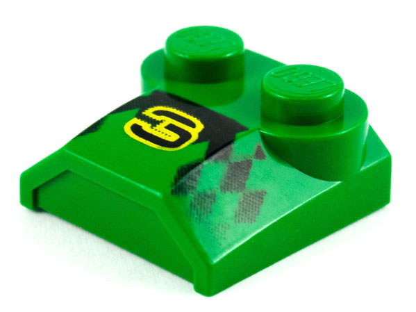 Lego (U) ~ Slope Curved 2 x 2 x 2/3 with 2 Studs and Curved Sides Lip End with Black Styl ~ [Green]