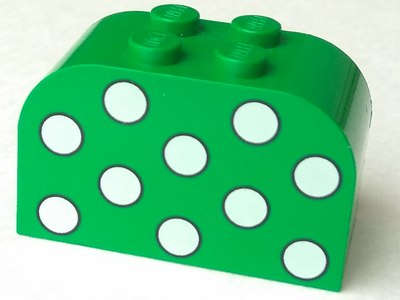 Lego (U) ~ Slope Curved 4 x 2 x 2 Double with 4 Studs with White Polka Dots Pattern ~ [Green]