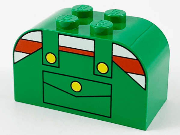 Lego (U) ~ Slope Curved 4 x 2 x 2 Double with 4 Studs with Overalls with Pocket and Yello ~ [Green]