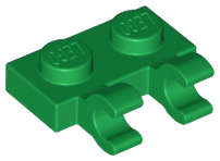 Lego (N) ~ Plate Modified 1 x 2 with 2 Open O Clips (Horizontal Grip) ~ [Green]