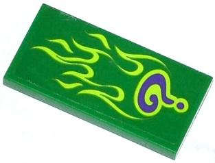 Lego (U) ~ Tile 2 x 4 with Dark Purple Question Mark and Lime Flames Pattern (Sticker) -  ~ [Green]