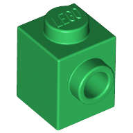 Lego (N) ~ Brick Modified 1 x 1 with Stud on Side ~ [Green]