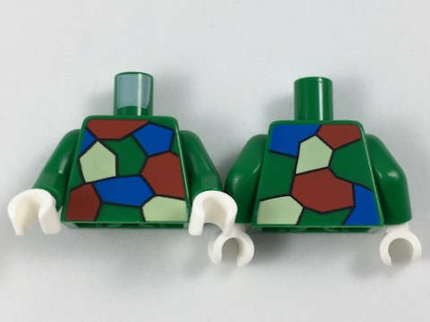 Lego (N) ~ Torso Red White and Blue Patches Pattern (Crazy Quilt) / Green Arms / White Han ~ [Green]