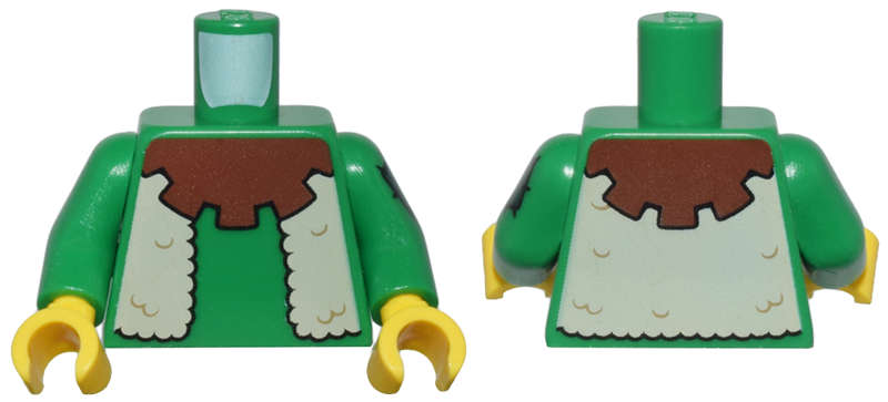Lego NEW - Torso Forestman Reddish Brown Collar and Tan Fur Vest Pattern / Green Arm Left ~ [Green]