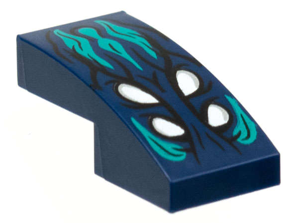 Lego (N) ~ Slope Curved 2 x 1 x 2/3 with 4 White Eyes Dark Turquoise Hair Pattern ~ [Dark Blue]