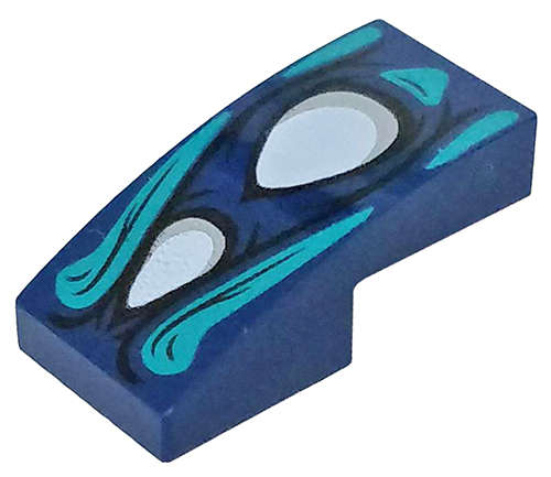 Lego (N) ~ Slope Curved 2 x 1 x 2/3 with 2 White Eyes Dark Turquoise Highlights Patter ~ [Dark Blue]
