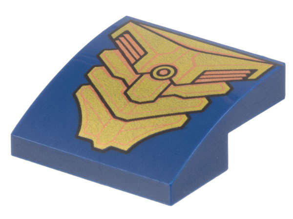 Lego (N) ~ Slope Curved 2 x 2 x 2/3 with Gold and Copper Armor Plates Pattern ~ [Dark Blue]