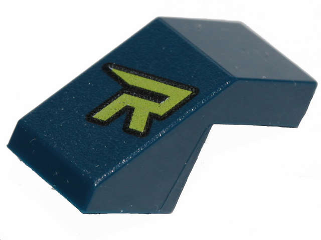 Lego (N) ~ Slope 45 2 x 1 with Cutout without Stud with Stylized Lime Capital Letter R ~ [Dark Blue]