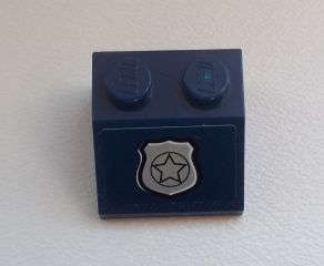Lego (U) ~ Slope 45 2 x 2 with Silver Police Star Badge Pattern (Sticker) - Set 60008 ~ [Dark Blue]