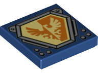 Lego (U) ~ Tile 2 x 2 with Bright Light Yellow and Orange Falcon on Hexagonal Shield  ~ [Dark Blue]