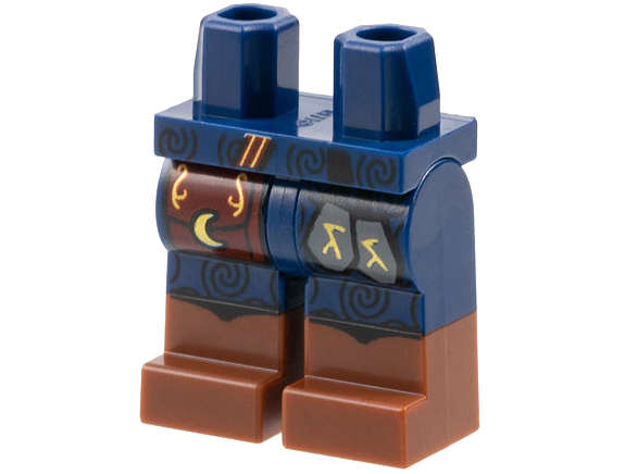 Lego (N) ~ Hips and Legs with Molded Reddish Brown Lower Legs / Boots and Printed Blac ~ [Dark Blue]