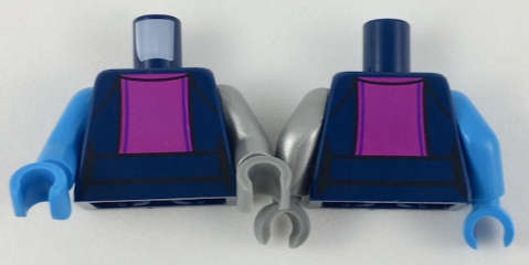 Lego (N) ~ Torso Female Magenta Center Panel Pattern / Flat Silver Arm Left / Dark Azu ~ [Dark Blue]