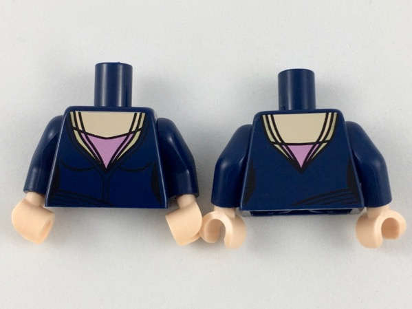 Lego (N) ~ Torso Female Low-Cut Top Light Nougat Neck and Pink Triangle Pattern / Dark ~ [Dark Blue]
