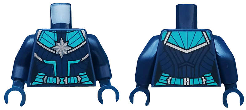 Lego (N) ~ Torso Female Outline Suit with Silver Star and Dark Turquoise Panels and Be ~ [Dark Blue]