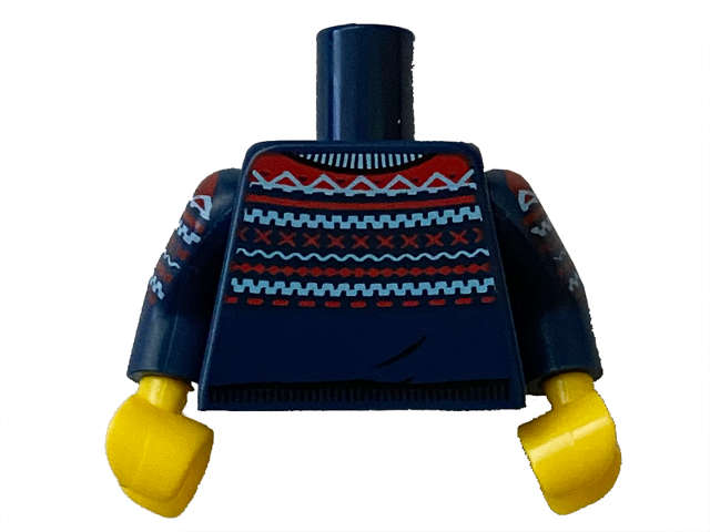 Lego NEW - Torso Knit Fair Isle Sweater with Medium Blue and Red Lines Pattern / Dark~ [Dark Blue]