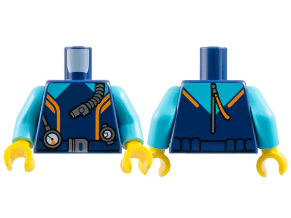 Lego (N) ~ Torso Diving Suit with Orange Stripes Medium Azure Panels Belt with Silver  ~ [Dark Blue]