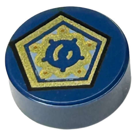 Lego (N) ~ Tile Round 1 x 1 with Gold Pentagon and Shapes Pattern (HP Chocolate Frog C ~ [Dark Blue]