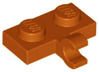 Lego (N) ~ Plate Modified 1 x 2 with Clip on Side (Horizontal Grip) ~ [Dark Orange]