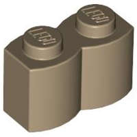 Lego (N) ~ Brick Modified 1 x 2 with Log Profile ~ [Dark Tan]