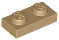 Lego (N) ~ Plate 1 x 2 ~ [Dark Tan]