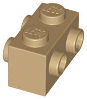 Lego (N) ~ Brick Modified 1 x 2 with Studs on 2 Sides ~ [Dark Tan]
