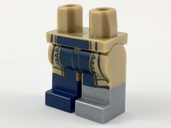 Lego (N) ~ Hips and Legs with Flat Silver Boot on Left Dark Blue Boot on Right Dark Blu ~ [Dark Tan]