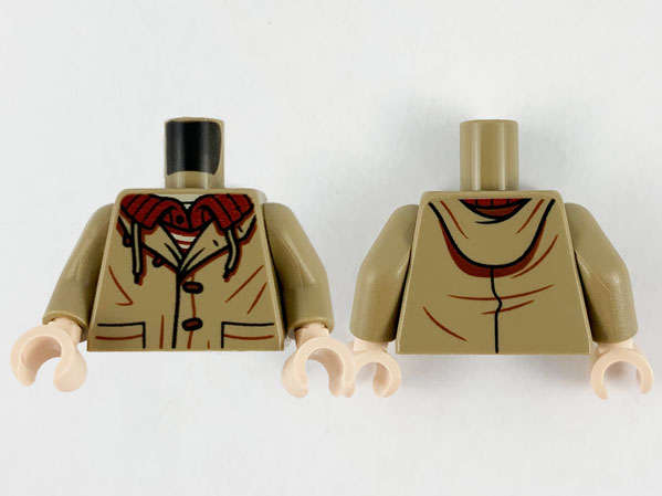 Lego NEW - Dark Tan Torso Jacket with Buttons Pockets and Dark Red Shirt Collar Pattern