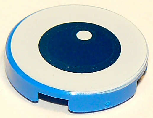 Lego (N) ~ Tile Round 2 x 2 with Bottom Stud Holder with Dark Blue Eye on White Background  ~ [Blue]