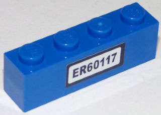 Lego (U) ~ Brick 1 x 4 with Black 'ER60117' Pattern (Sticker) - Set 60117 ~ [Blue]