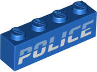 Lego (N) ~ Brick 1 x 4 with Bright Light Blue and White 'POLICE' Pattern ~ [Blue]
