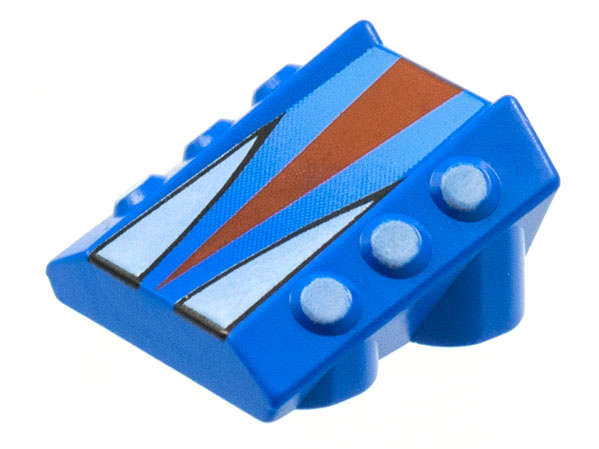 Lego (U) ~ Brick Modified 2 x 2 No Studs Sloped with 6 Side Pistons Raised with Red and Wh ~ [Blue]