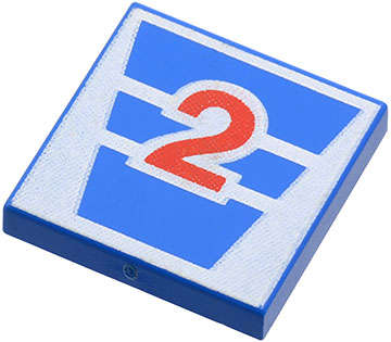 Lego (U) ~ Tile 2 x 2 with Red Number 2 on White Stripes Pattern ~ [Blue]