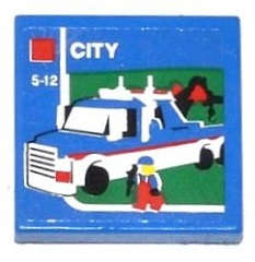 Lego (U) ~ Tile 2 x 2 with Lego Tow Truck 'CITY' and '5-12' Pattern (Sticker) - Set 60050 ~ [Blue]