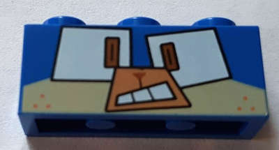 Lego (N) ~ Brick 1 x 3 with Dog Face Angry Mouth Open and Square Eyes Pattern (Puppycorn) ~ [Blue]