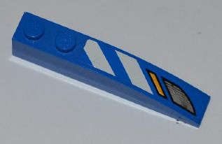 Lego (U) ~ Slope Curved 6 x 1 with Blue and White Danger Stripes and Headlights Pattern Mo ~ [Blue]