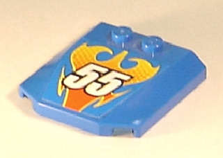 Lego (U) ~ Wedge 4 x 4 x 2/3 Triple Curved with Flames and White '55' Pattern (Sticker) -  ~ [Blue]