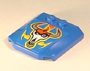 Lego (U) ~ Wedge 4 x 4 x 2/3 Triple Curved with Flames and Ox Head Pattern (Sticker) - Set ~ [Blue]