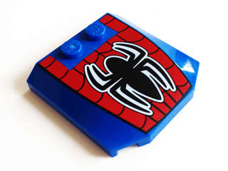Lego (U) ~ Wedge 4 x 4 x 2/3 Triple Curved with Web and Black Spider Pattern ~ [Blue]