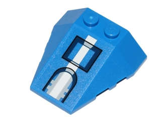 Lego (U) ~ Wedge 4 x 4 Triple with Stud Notches with White Stripe and Rectangle Pattern (S ~ [Blue]